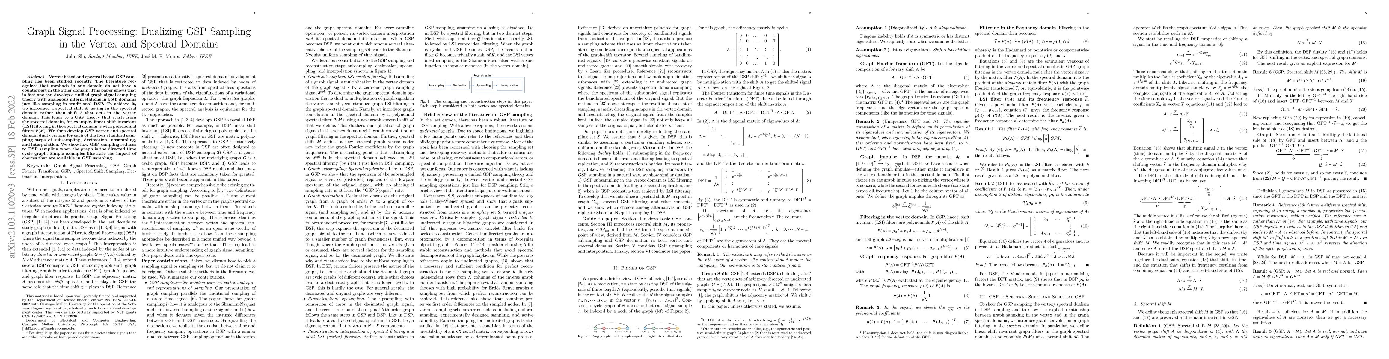 Thumbnail for Graph Signal Processing: Dualizing GSP Sampling in the Vertex and
  Spectral Domains