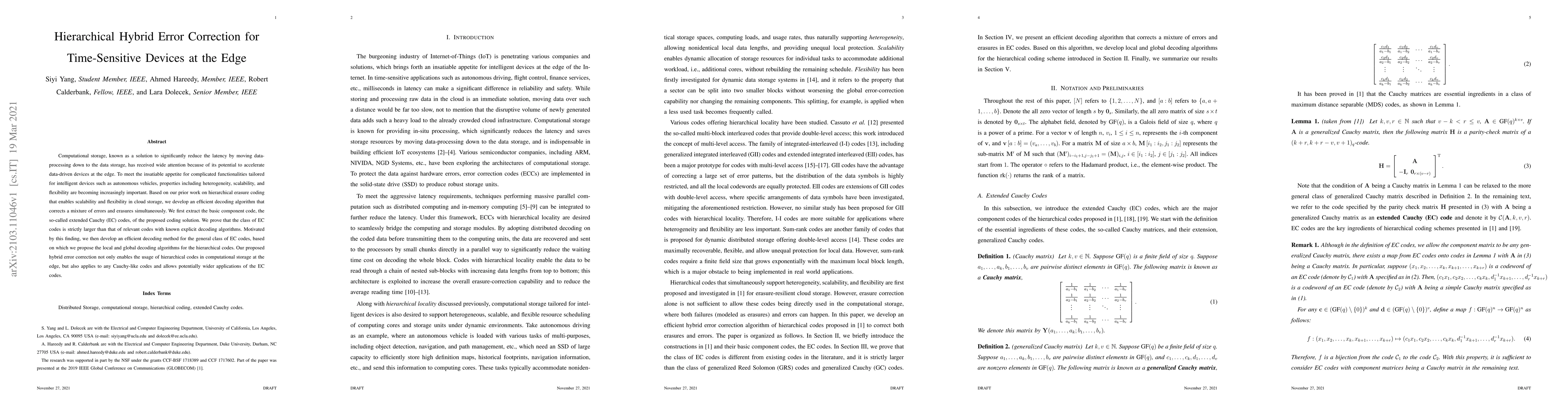 Thumbnail for Hierarchical Hybrid Error Correction for Time-Sensitive Devices at the
  Edge