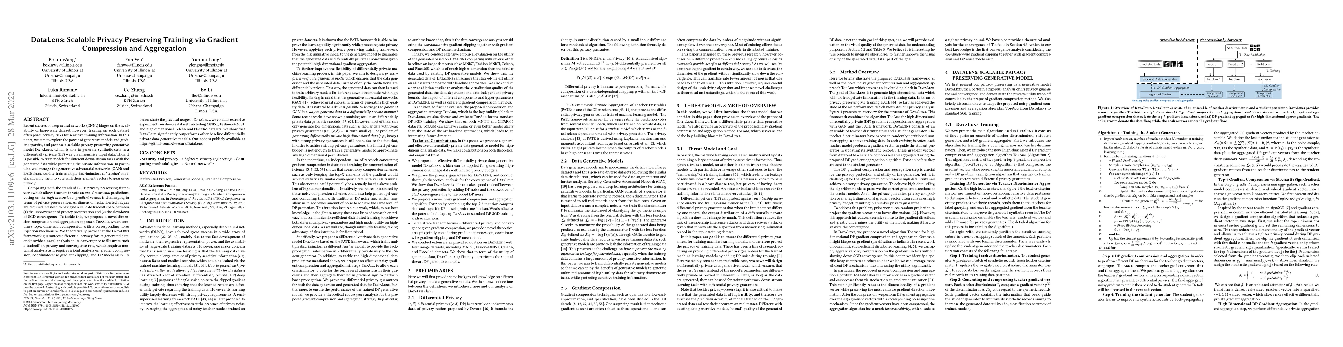 Thumbnail for DataLens: Scalable Privacy Preserving Training via Gradient Compression
  and Aggregation