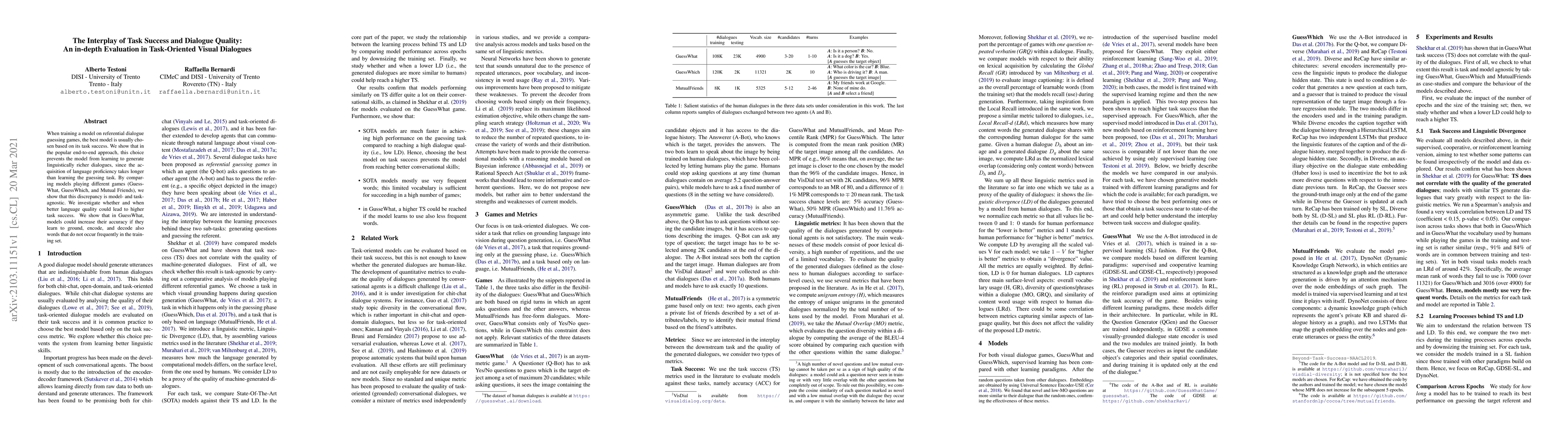 Thumbnail for The Interplay of Task Success and Dialogue Quality: An in-depth
  Evaluation in Task-Oriented Visual Dialogues