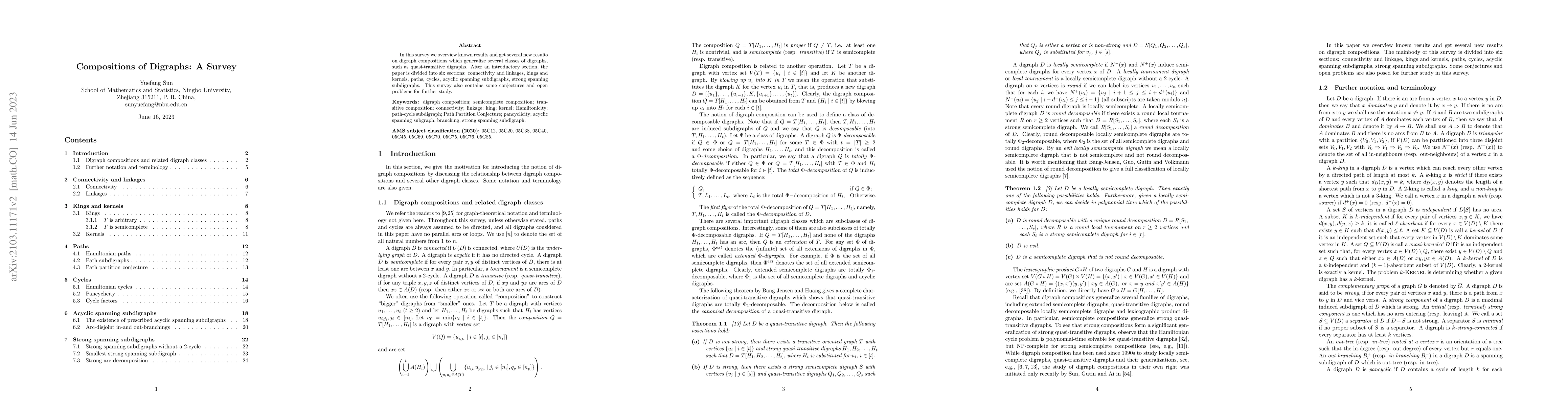 Thumbnail for Compositions of Digraphs: A Survey