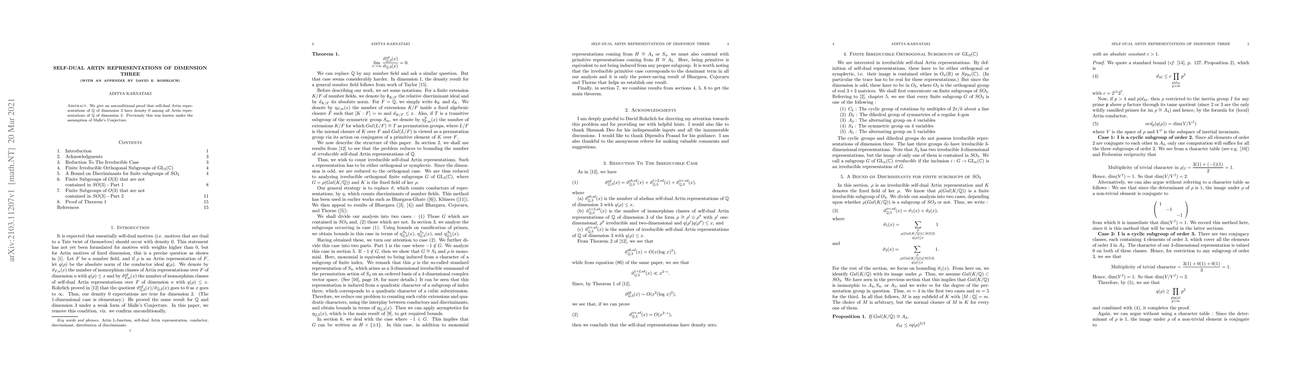 Thumbnail for Self-dual Artin representations of dimension three (with an appendix by
  David E. Rohrlich)