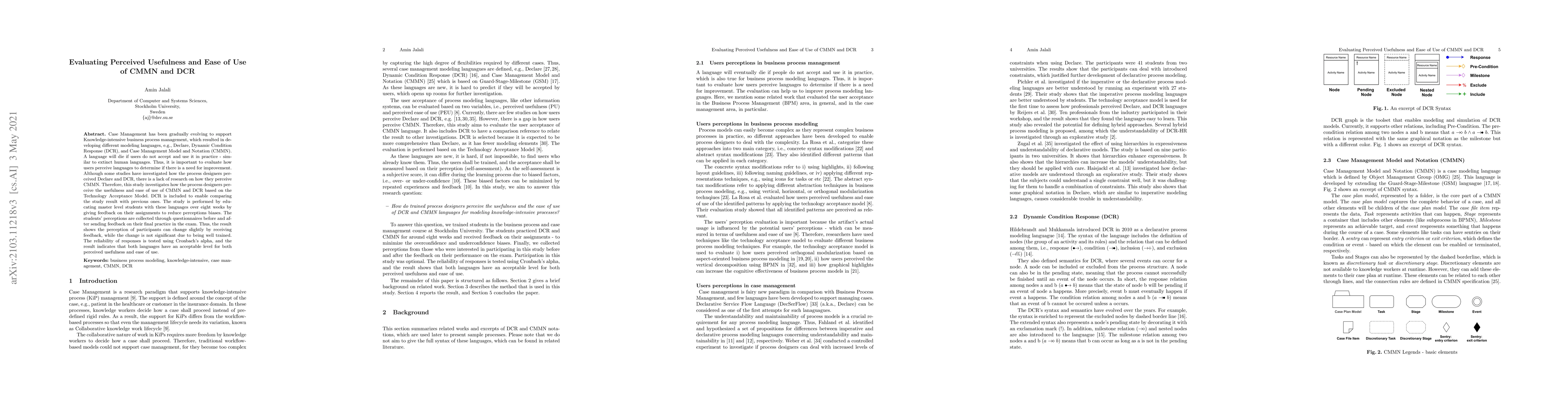 Thumbnail for Evaluating Perceived Usefulness and Ease of Use of CMMN and DCR
