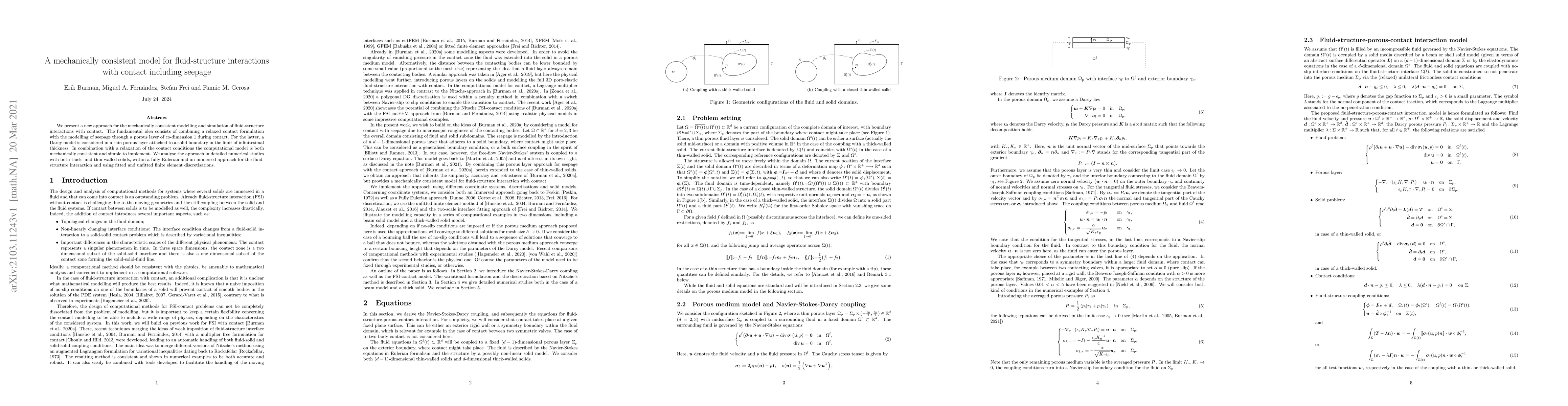 Thumbnail for A mechanically consistent model for fluid-structure interactions with
  contact including seepage