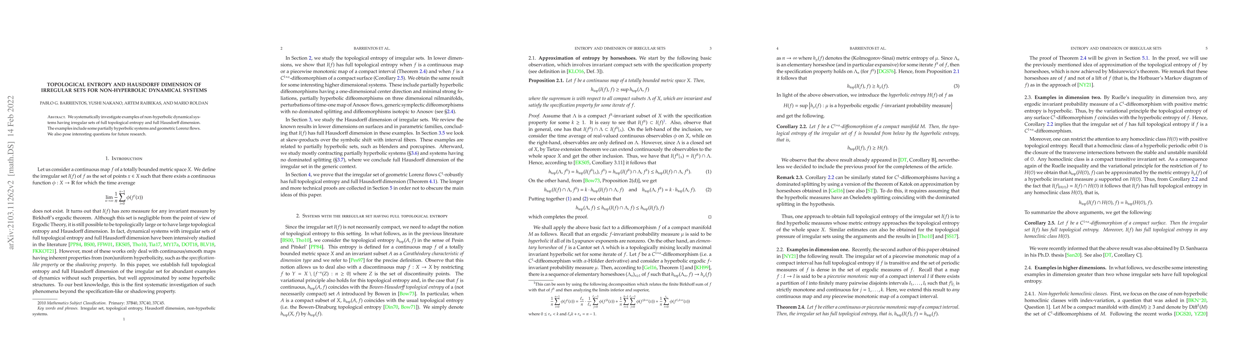 Thumbnail for Topological entropy and Hausdorff dimension of irregular sets for
  non-hyperbolic dynamical systems