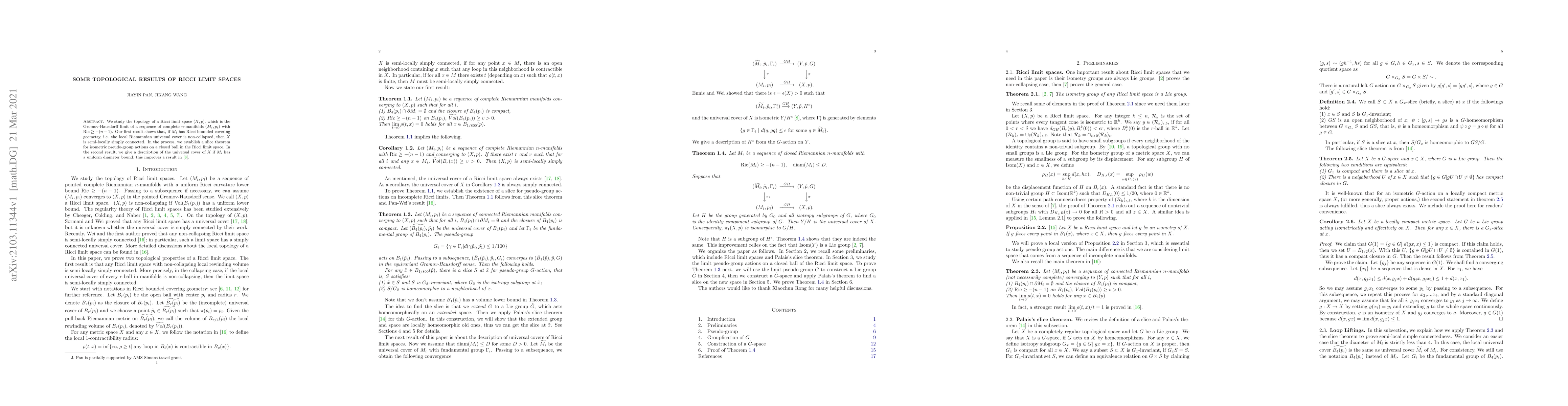 Thumbnail for Some topological results of Ricci limit spaces