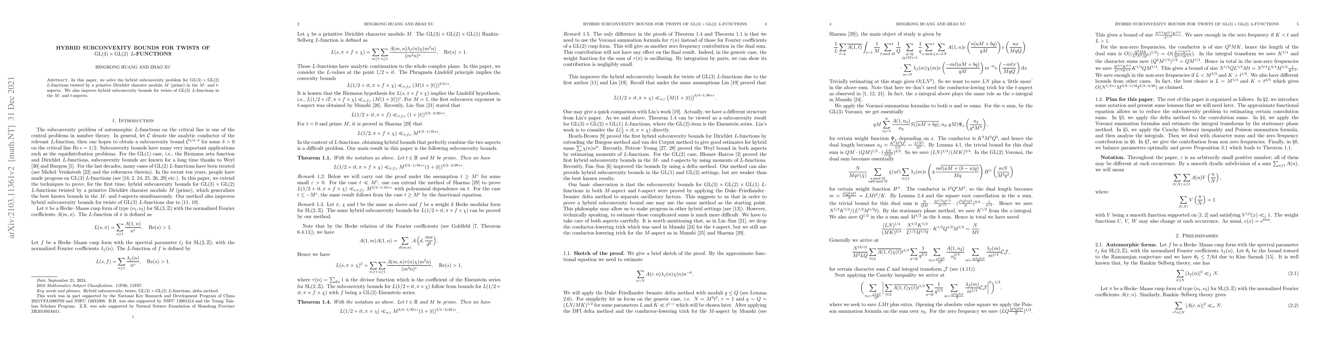 Thumbnail for Hybrid subconvexity bounds for twists of $\rm GL (3)\times GL(2)$
  $L$-functions