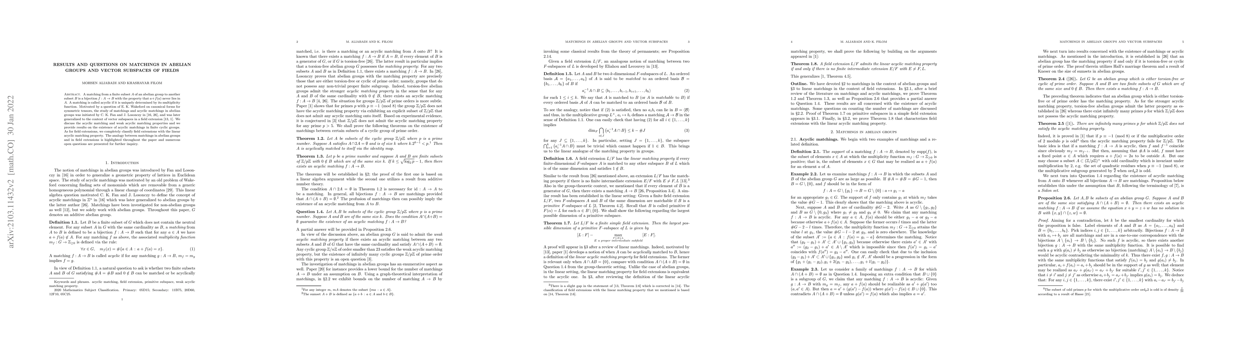 Thumbnail for Results and questions on matchings in groups and vector subspaces of
  fields