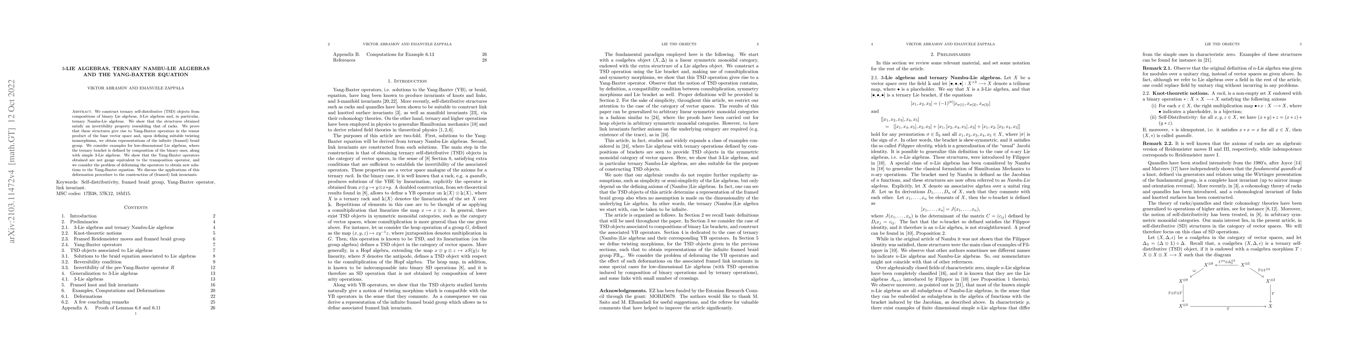 Thumbnail for 3-Lie Algebras, Ternary Nambu-Lie algebras and the Yang-Baxter equation