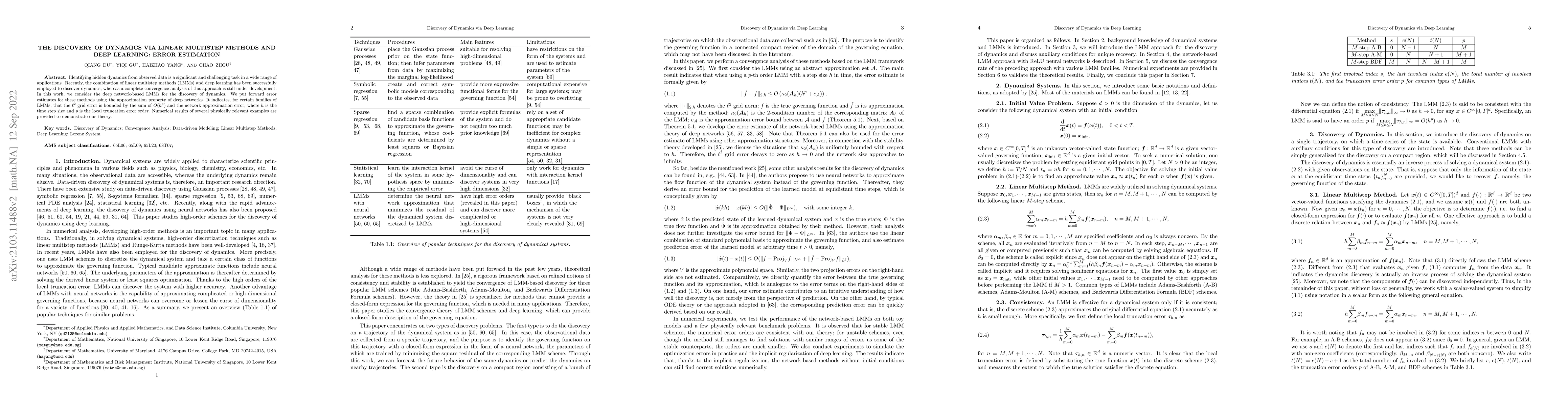 Thumbnail for The Discovery of Dynamics via Linear Multistep Methods and Deep
  Learning: Error Estimation