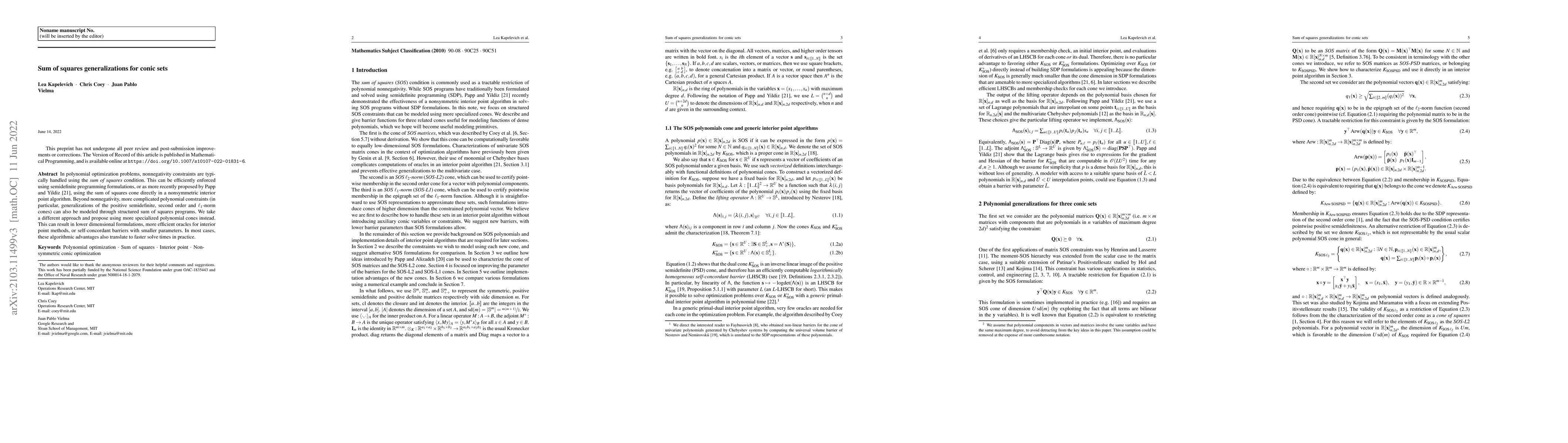 Thumbnail for Sum of squares generalizations for conic sets