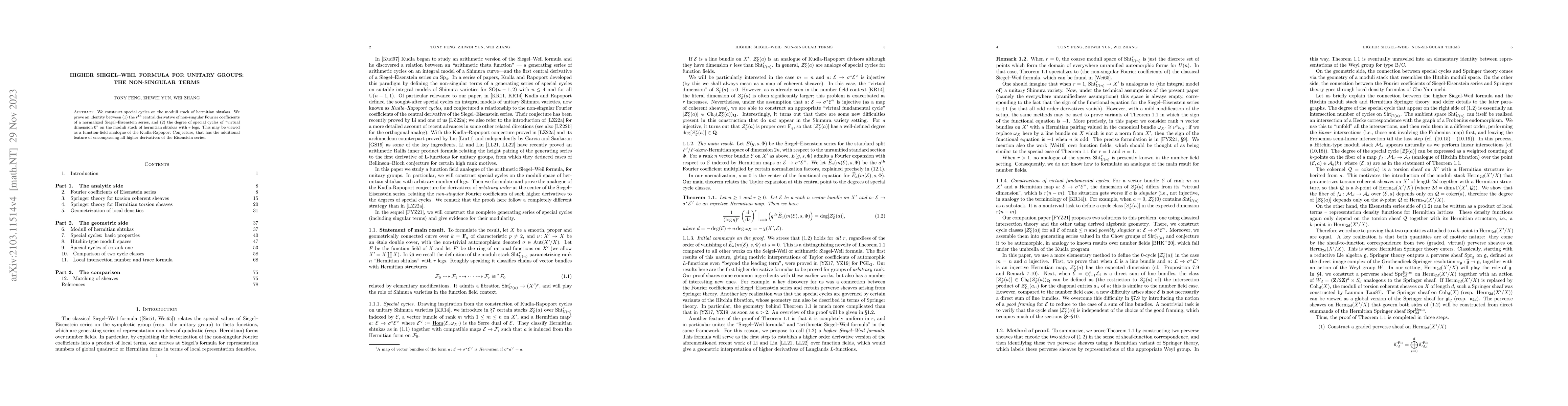 Thumbnail for Higher Siegel--Weil formula for unitary groups: the non-singular terms