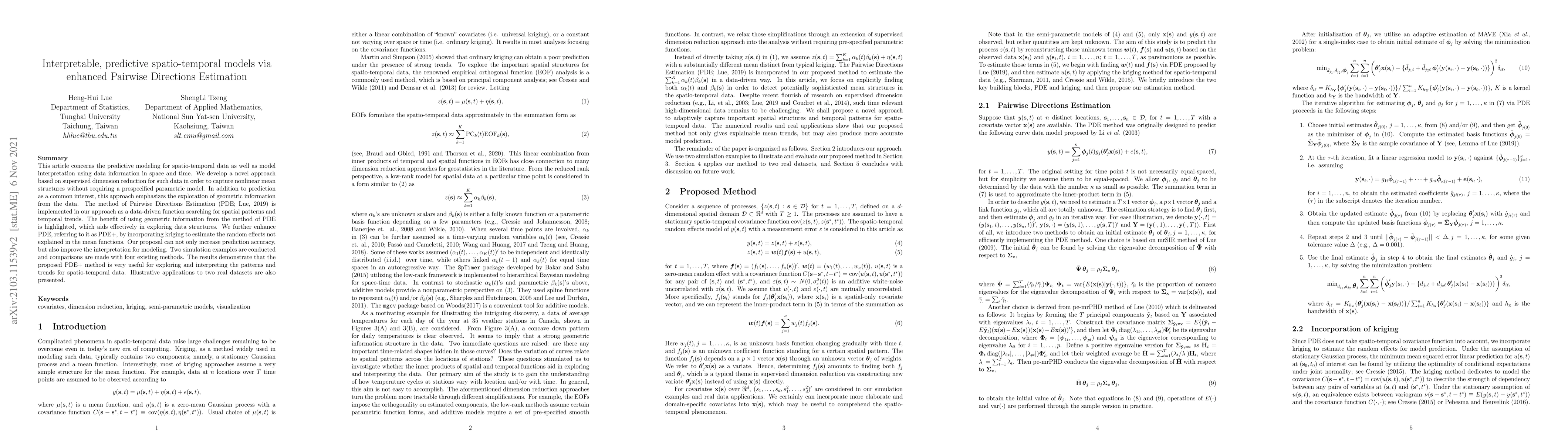 Thumbnail for Interpretable, predictive spatio-temporal models via enhanced Pairwise
  Directions Estimation