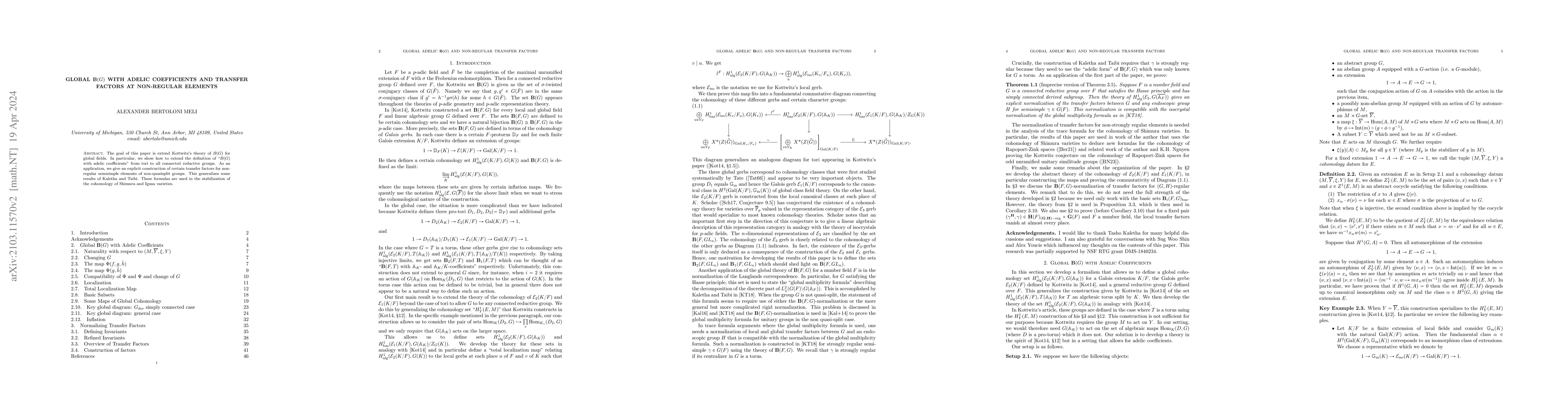 Thumbnail for Global B(G) with adelic coefficients and transfer factors at non-regular
  elements