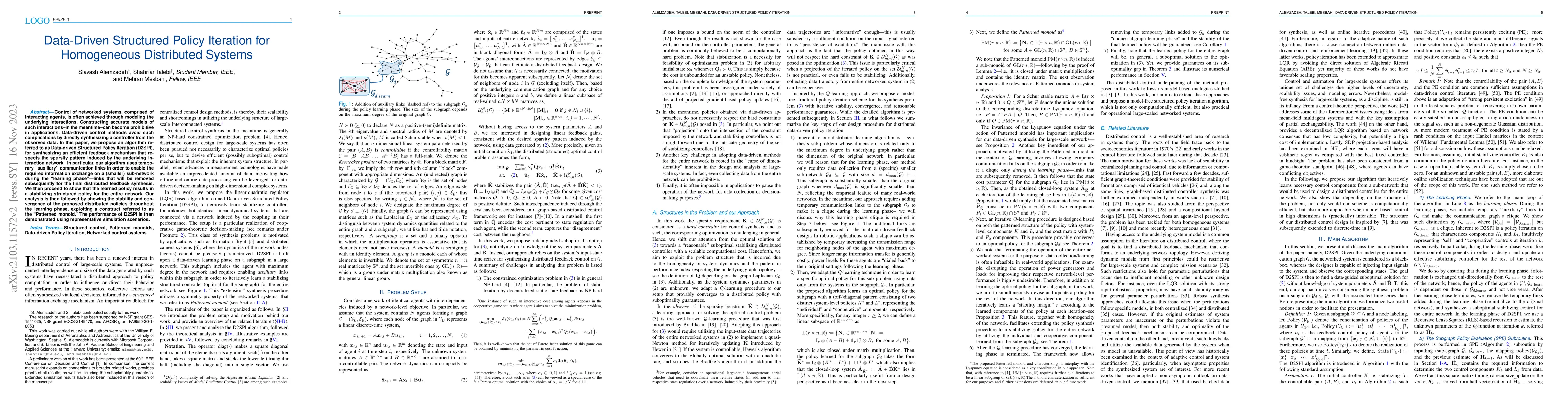 Thumbnail for Data-Driven Structured Policy Iteration for Homogeneous Distributed
  Systems