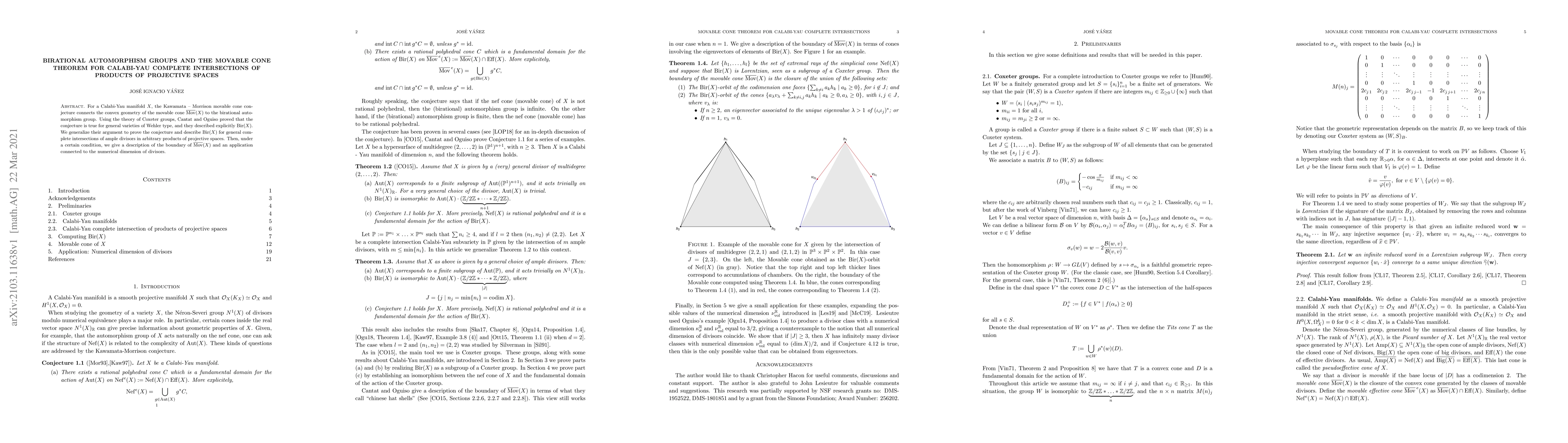 Thumbnail for Birational automorphism groups and the movable cone theorem for
  Calabi-Yau complete intersections of products of projective spaces