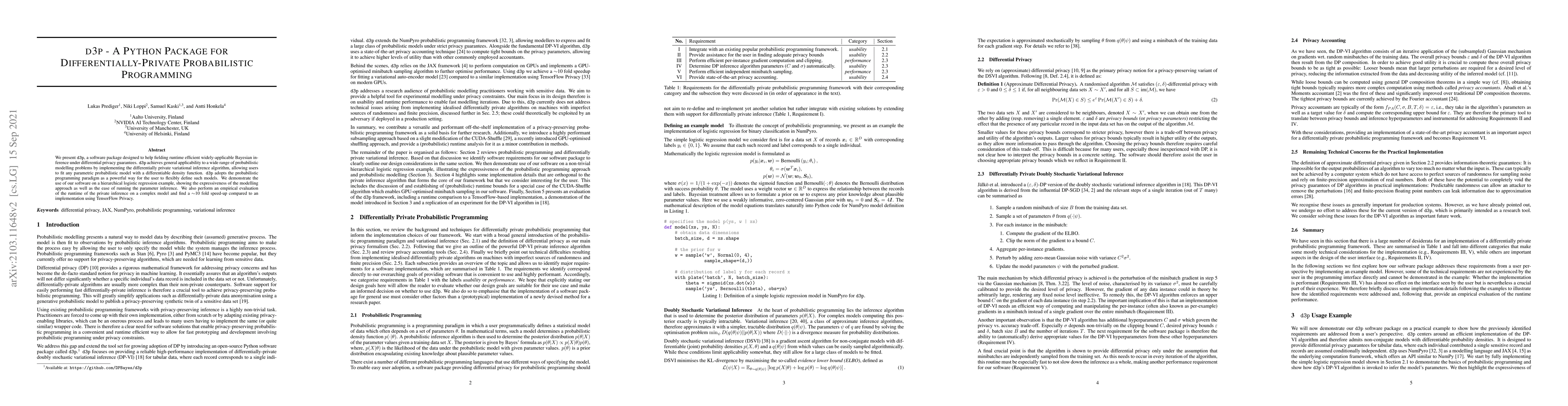 Thumbnail for D3p -- A Python Package for Differentially-Private Probabilistic
  Programming