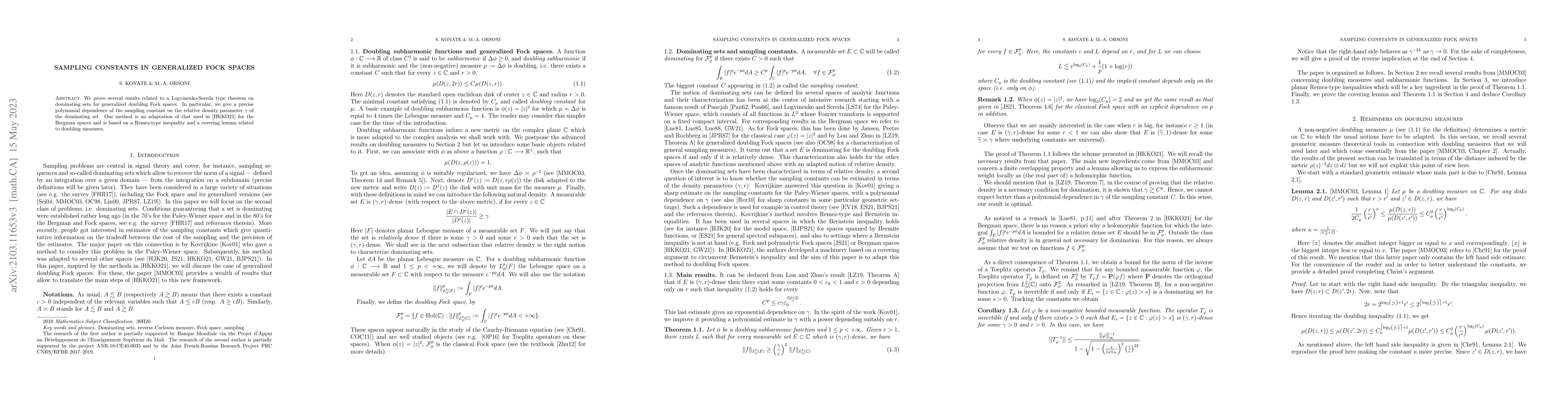 Thumbnail for Sampling constants in generalized Fock spaces