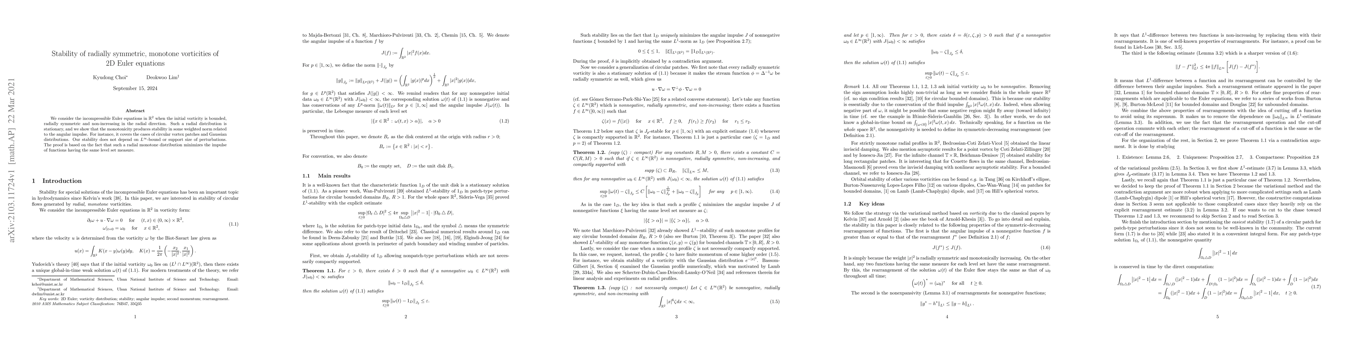 Thumbnail for Stability of radially symmetric, monotone vorticities of 2D Euler
  equations