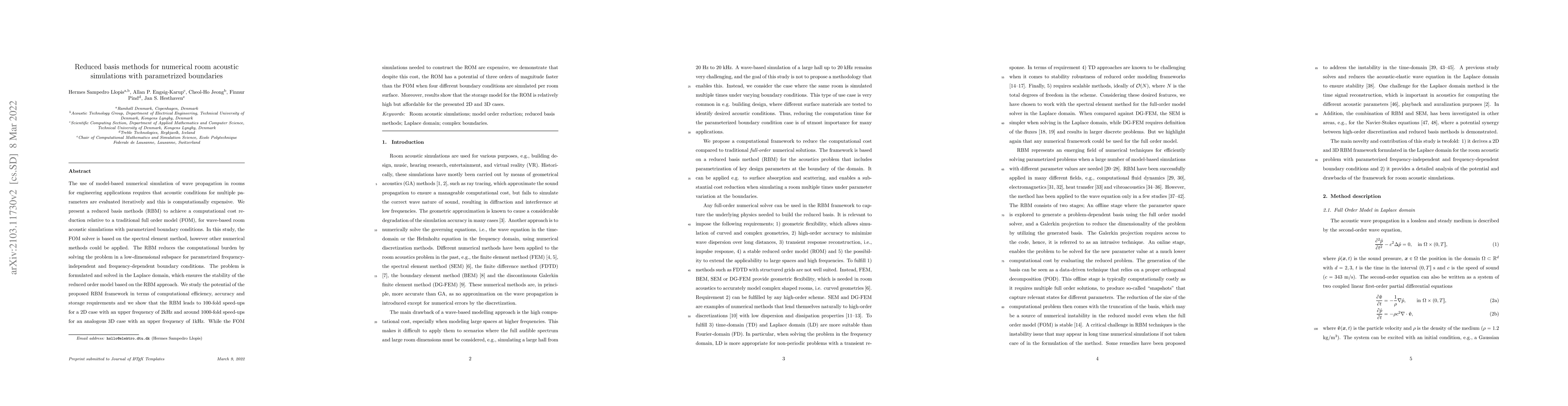 Thumbnail for Reduced basis methods for numerical room acoustic simulations with
  parametrized boundaries