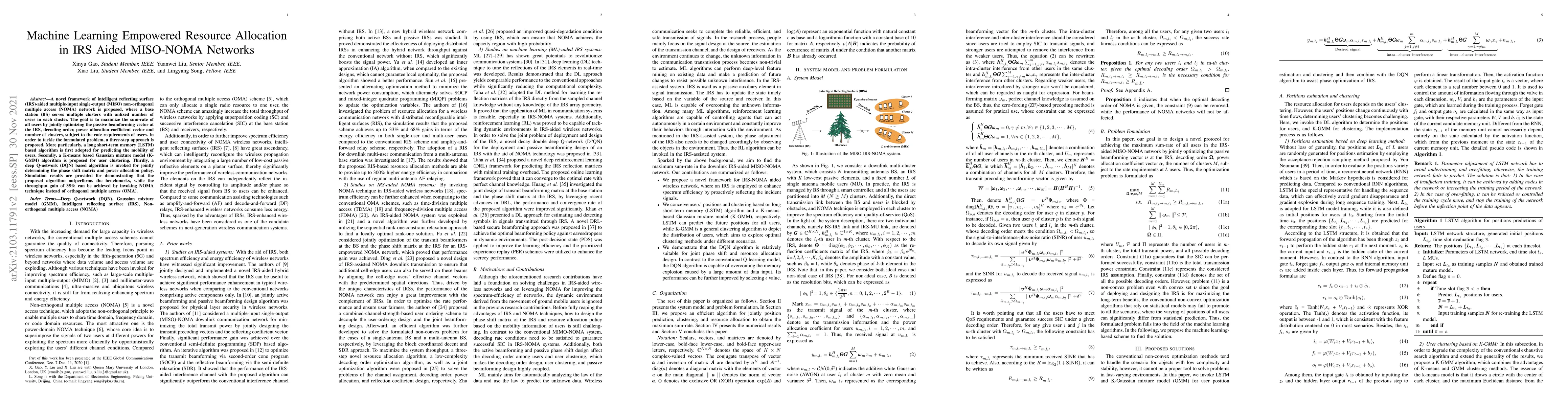 Thumbnail for Machine Learning Empowered Resource Allocation in IRS Aided MISO-NOMA
  Networks