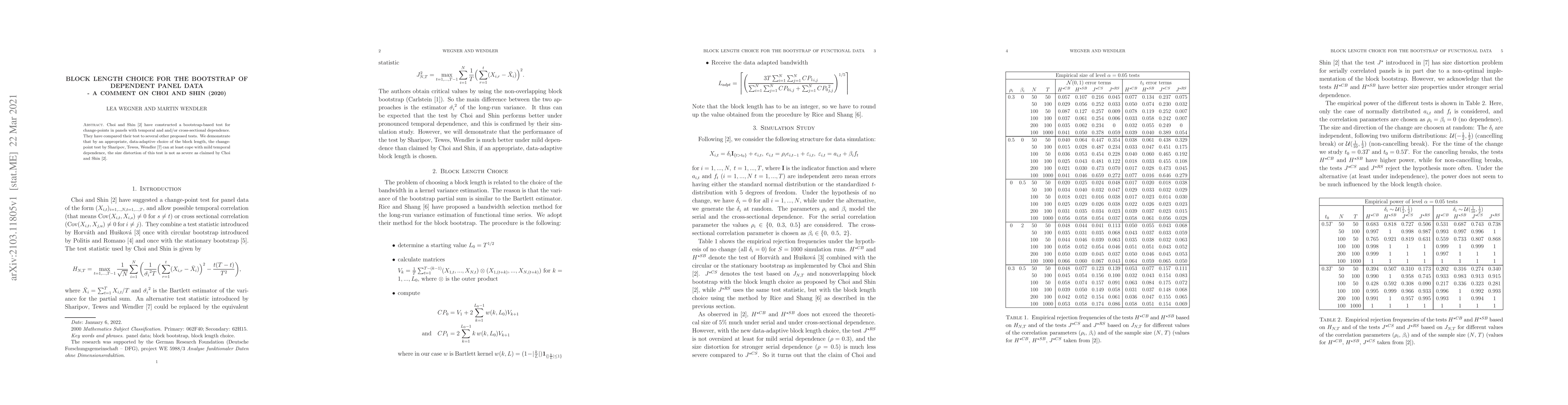 Thumbnail for Block Length Choice for the Bootstrap of Dependent Panel Data -- a
  Comment on Choi and Shin (2020)