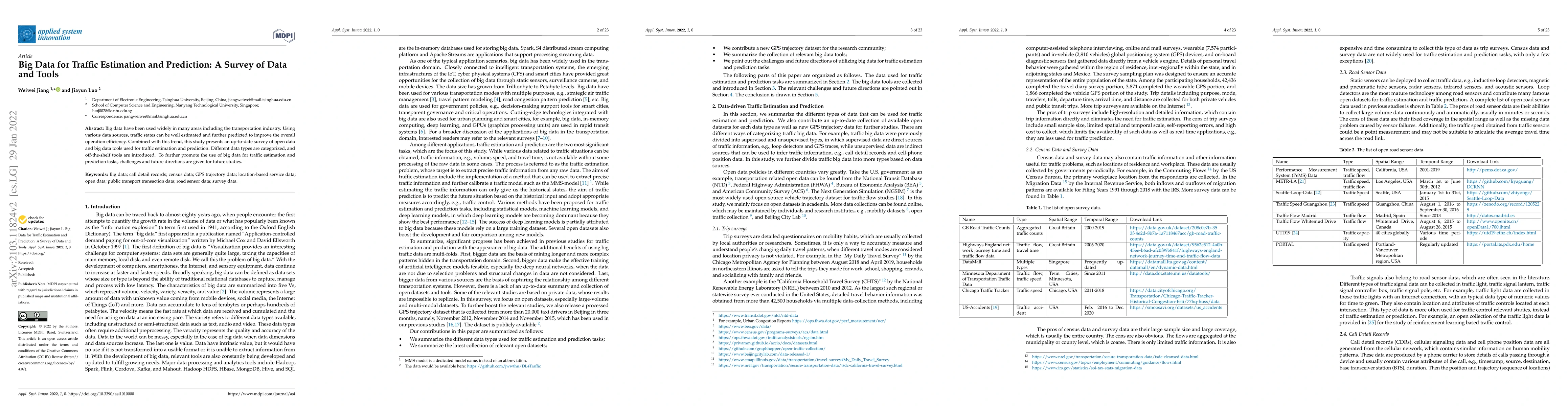 Thumbnail for Big Data for Traffic Estimation and Prediction: A Survey of Data and
  Tools