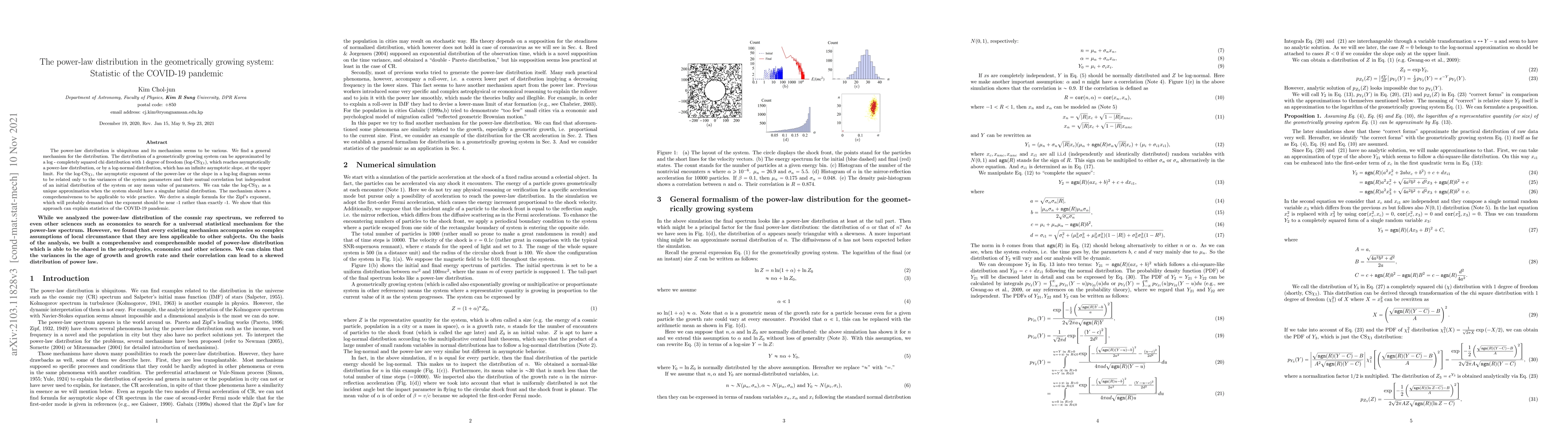Thumbnail for The power-law distribution in the geometrically growing system:
  Statistic of the COVID-19 pandemic