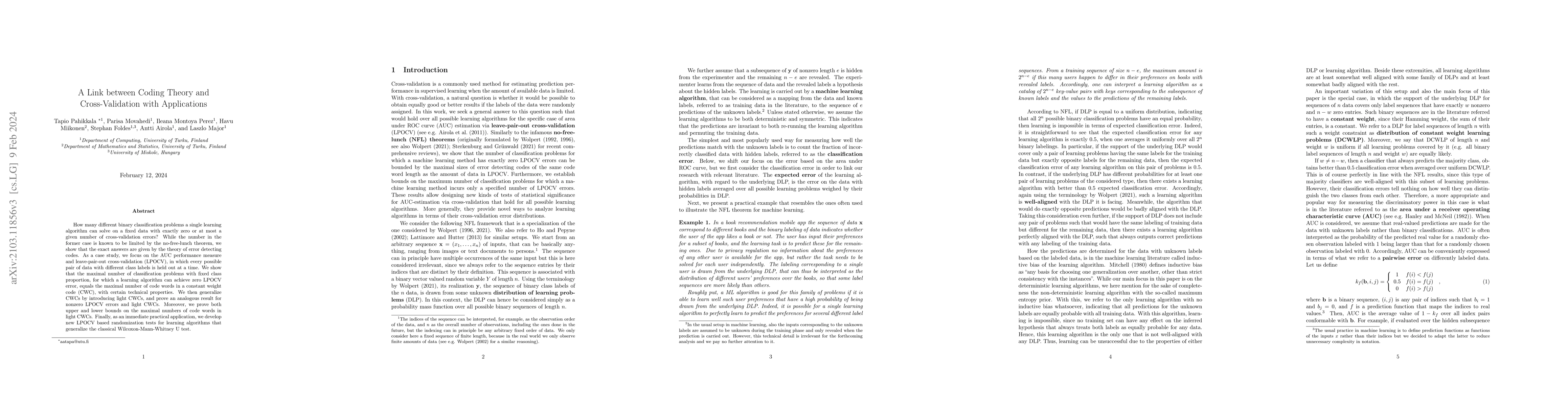 Thumbnail for A Link between Coding Theory and Cross-Validation with Applications