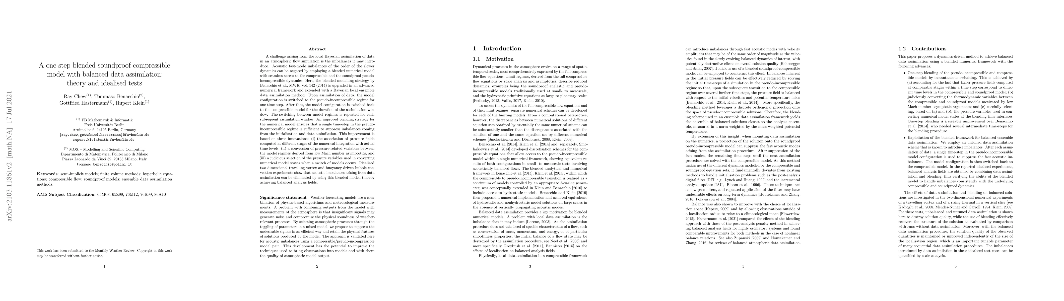 Thumbnail for A one-step blended soundproof-compressible model with balanced data
  assimilation: theory and idealised tests