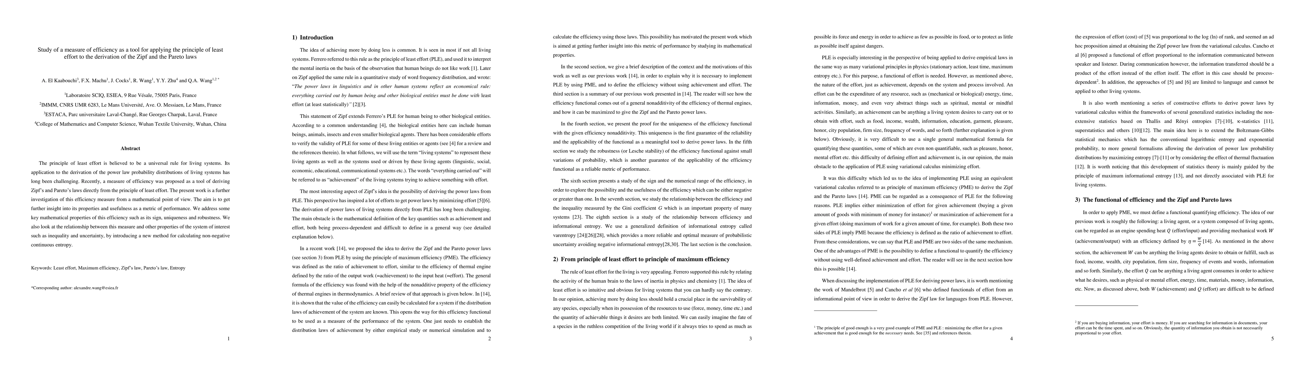 Thumbnail for Study of a measure of efficiency as a tool for applying the principle of
  least effort to the derivation of the Zipf and the Pareto laws