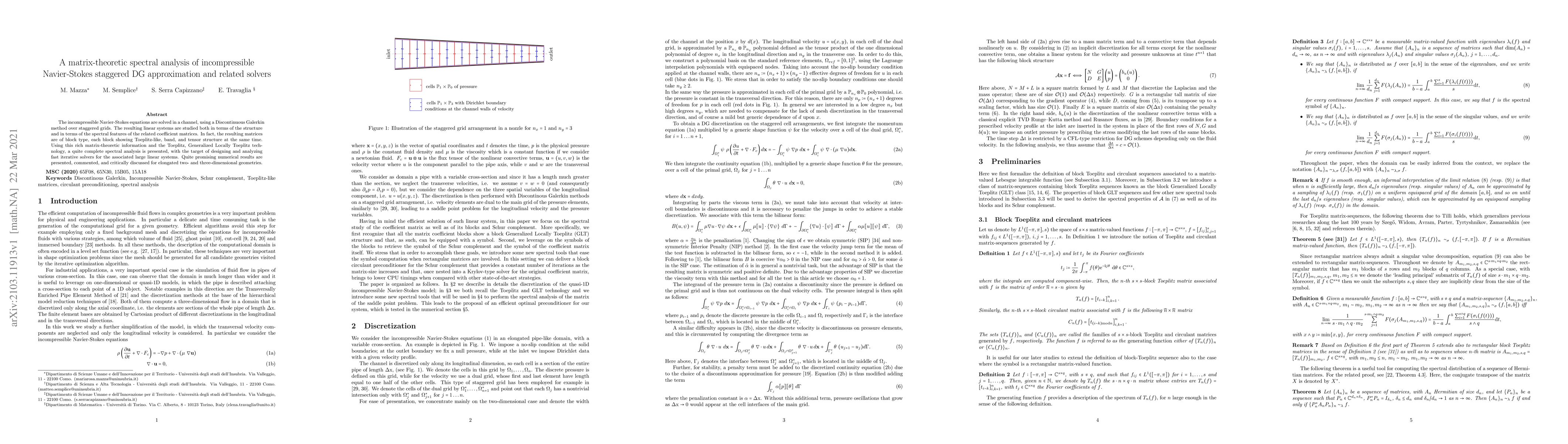 Thumbnail for A matrix-theoretic spectral analysis of incompressible Navier-Stokes
  staggered DG approximation and related solvers