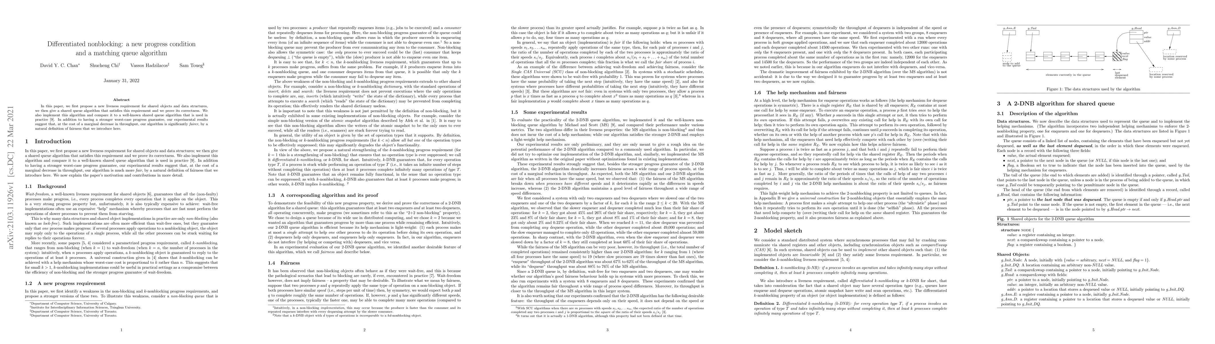 Thumbnail for Differentiated nonblocking: a new progress condition and a matching
  queue algorithm