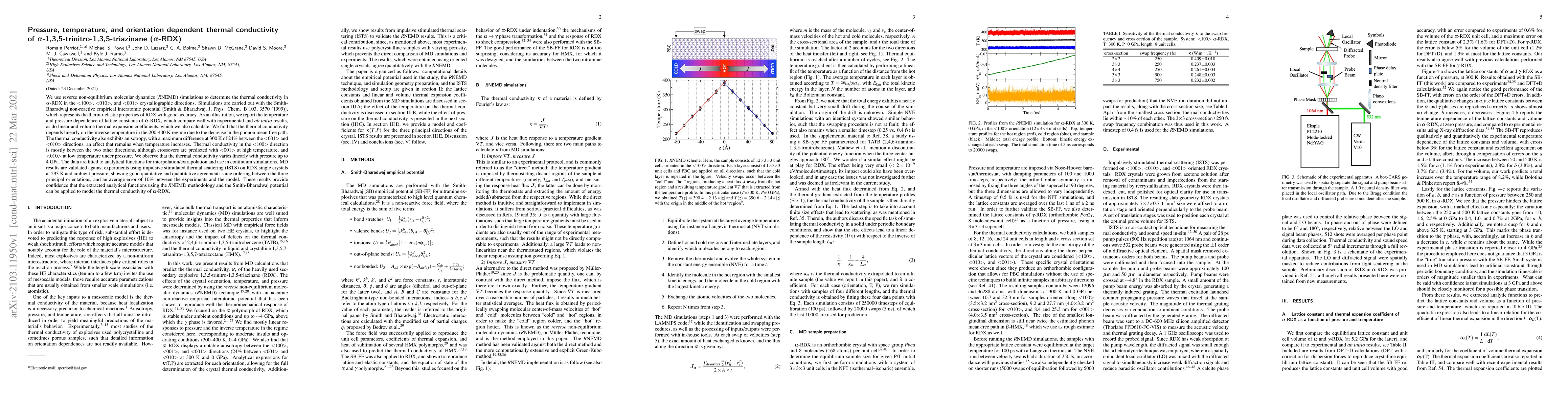 Thumbnail for Pressure, temperature, and orientation dependent thermal conductivity of
  $\alpha$-1,3,5-trinitro-1,3,5-triazinane ($\alpha$-RDX)