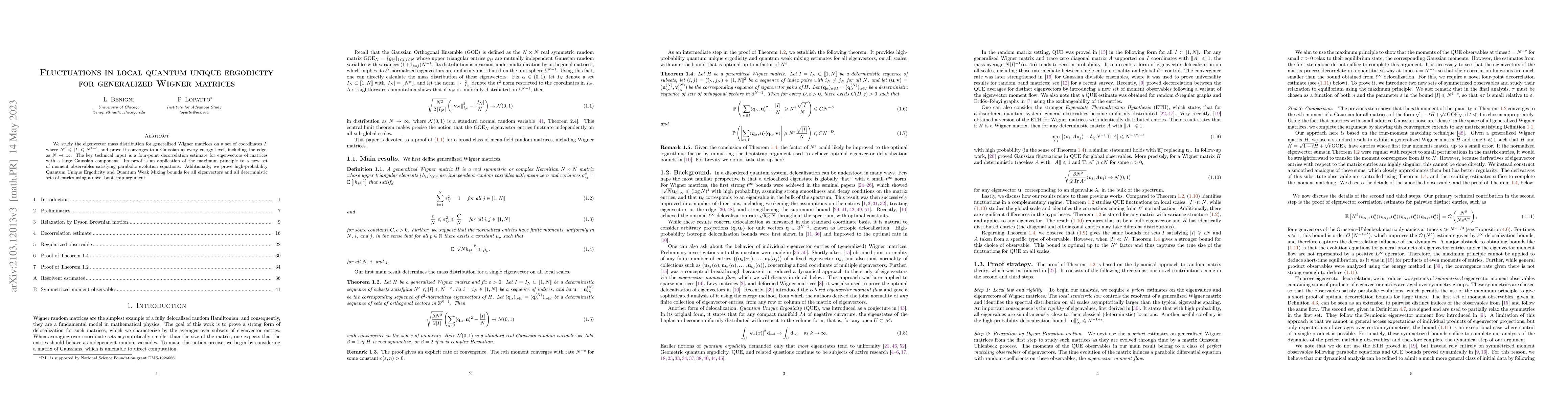 Thumbnail for Fluctuations in local quantum unique ergodicity for generalized Wigner
  matrices