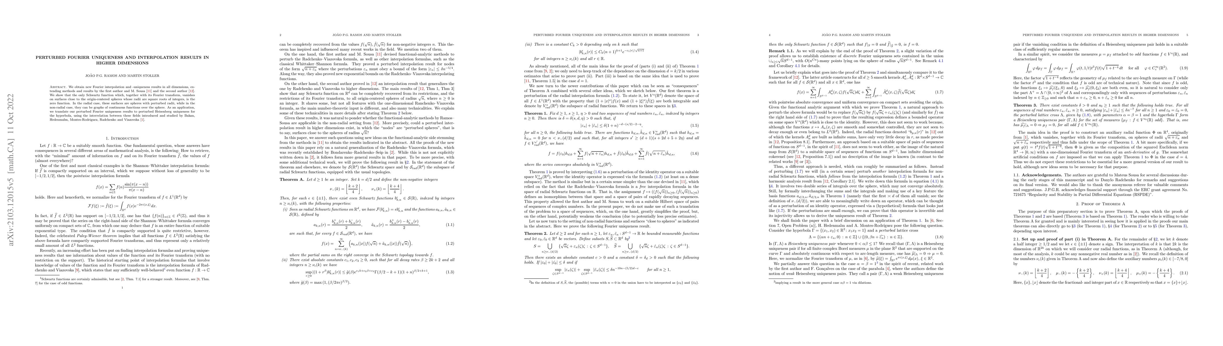 Thumbnail for Perturbed Fourier uniqueness and interpolation results in higher
  dimensions