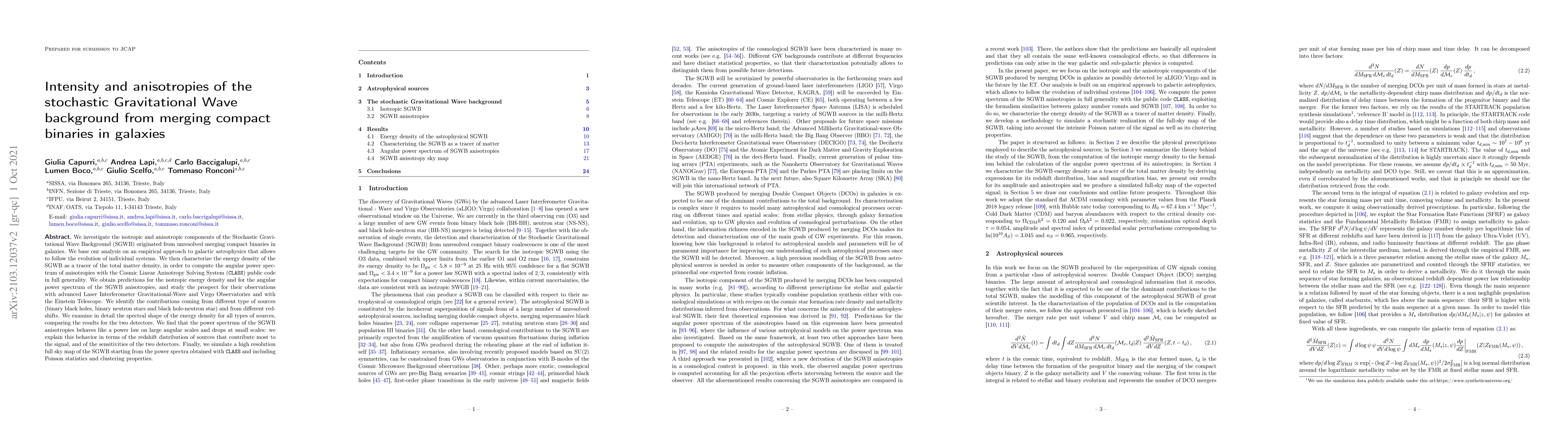 Thumbnail for Intensity and anisotropies of the stochastic Gravitational Wave
  background from merging compact binaries in galaxies