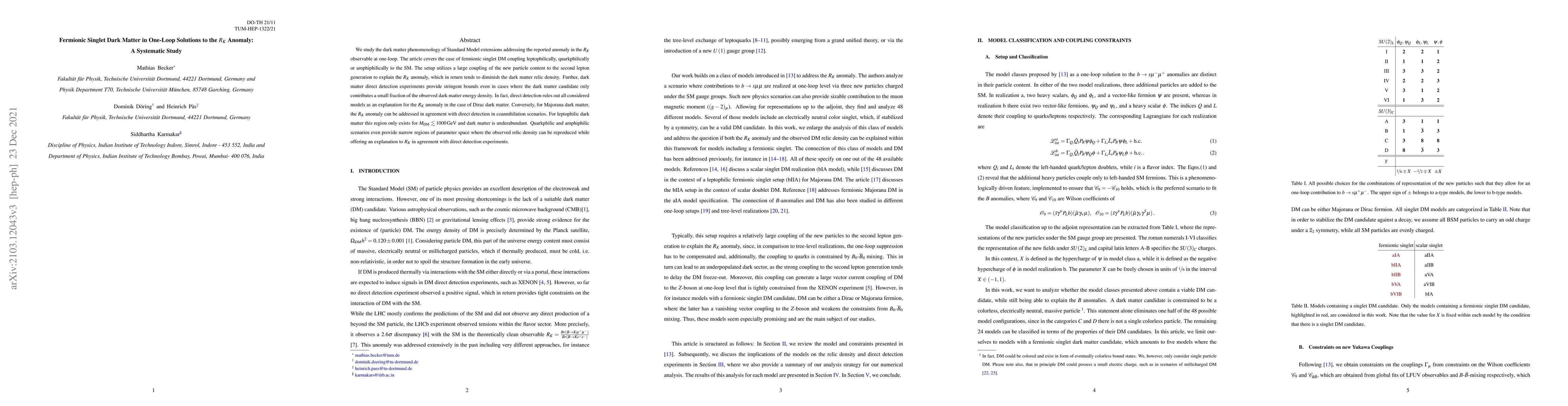 Thumbnail for Fermionic Singlet Dark Matter in One-Loop Solutions to the $R_K$
  Anomaly: A Systematic Study