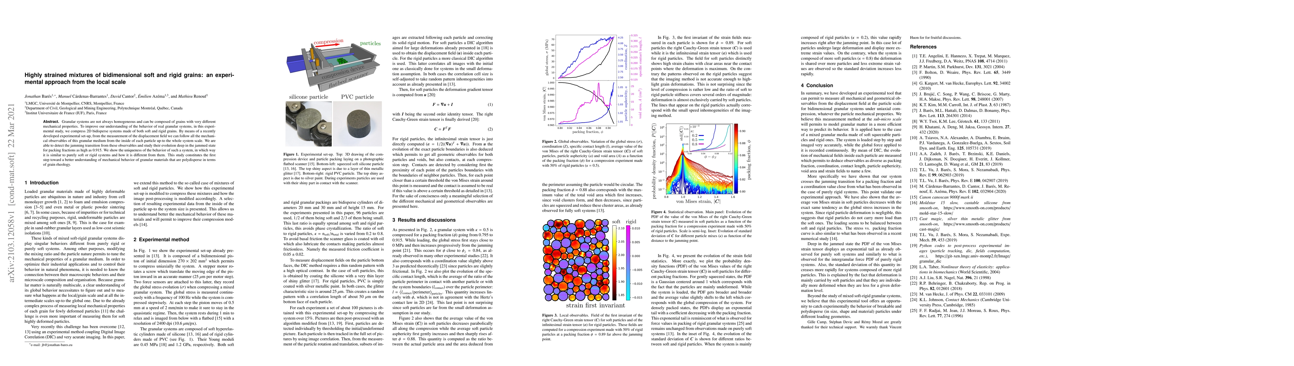 Thumbnail for Highly strained mixtures of bidimensional soft and rigid grains: an
  experimental approach from the local scale