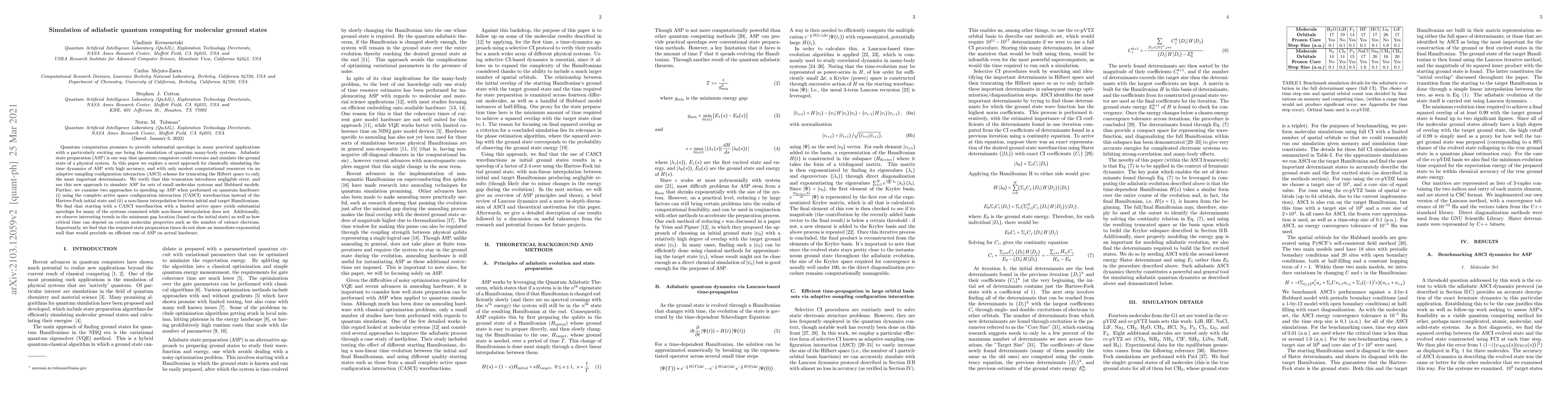 Thumbnail for Simulation of adiabatic quantum computing for molecular ground states