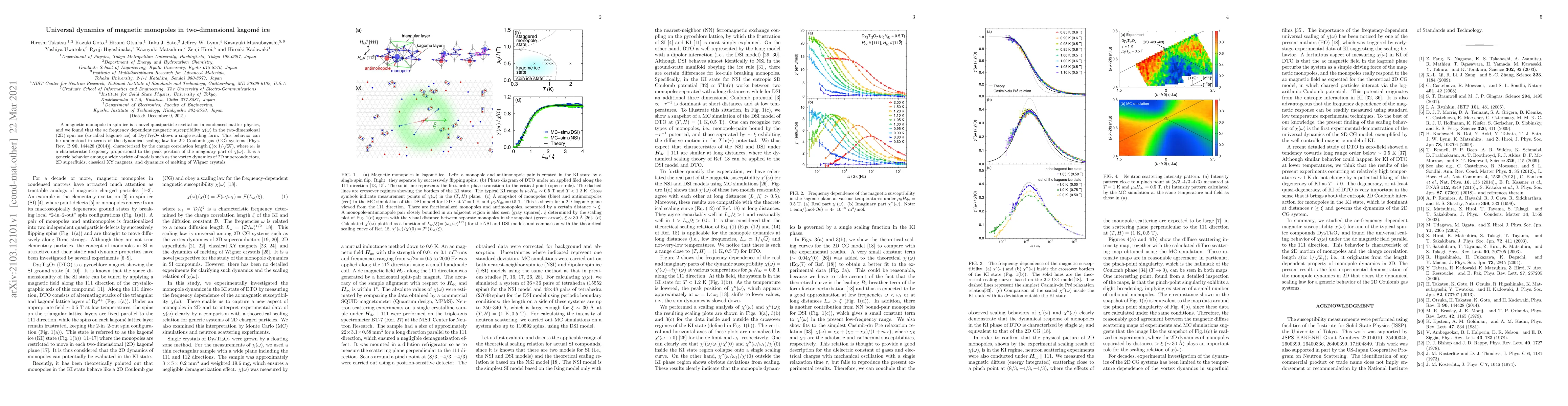 Thumbnail for Universal dynamics of magnetic monopoles in two-dimensional kagom\'{e}
  ice