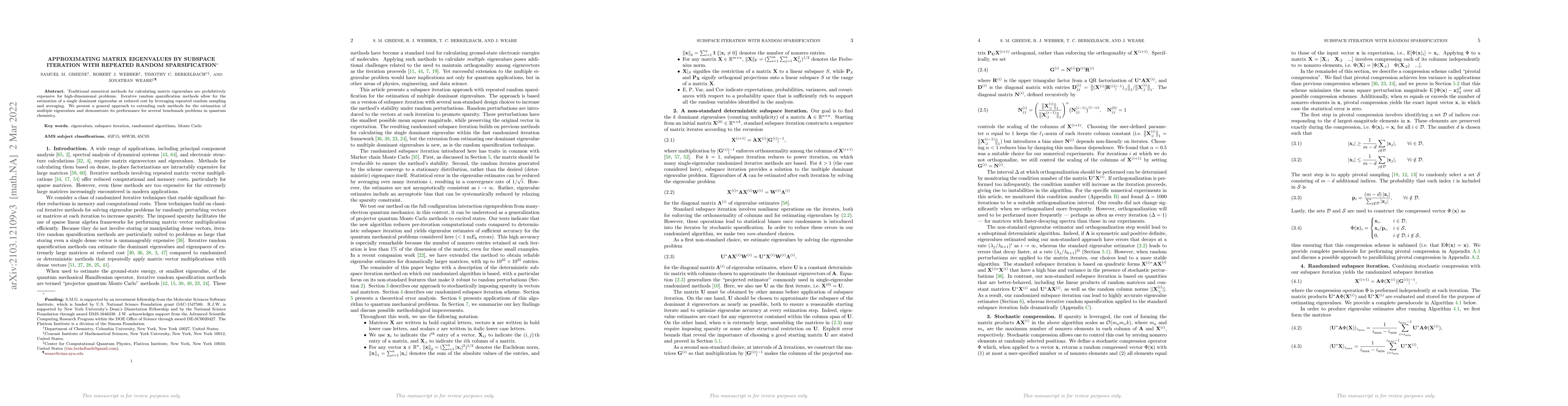 Thumbnail for Approximating matrix eigenvalues by subspace iteration with repeated
  random sparsification