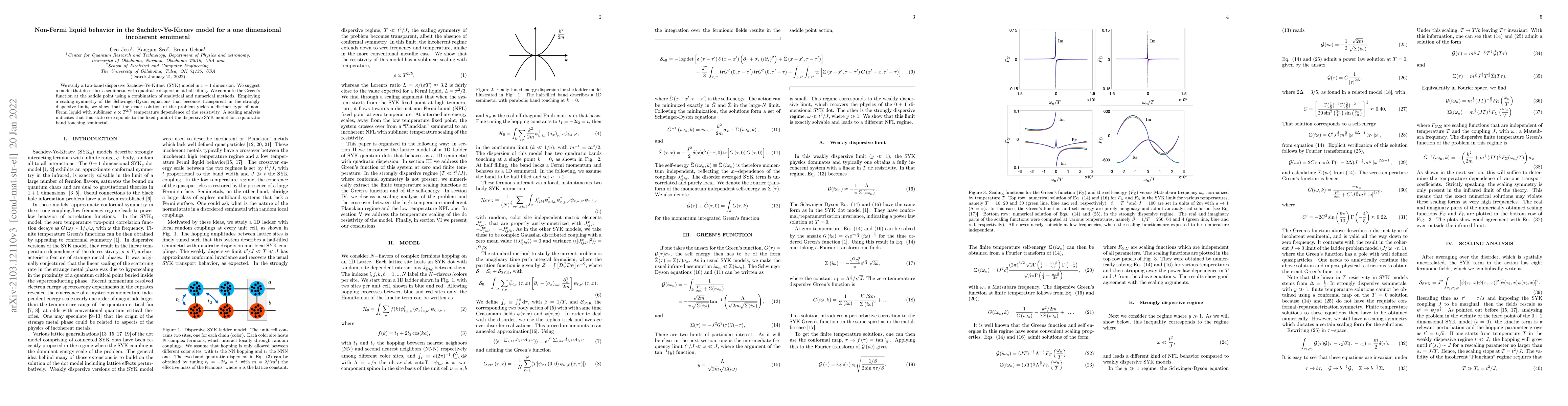 Thumbnail for Non-Fermi liquid behavior in the Sachdev-Ye-Kitaev model for a one
  dimensional incoherent semimetal