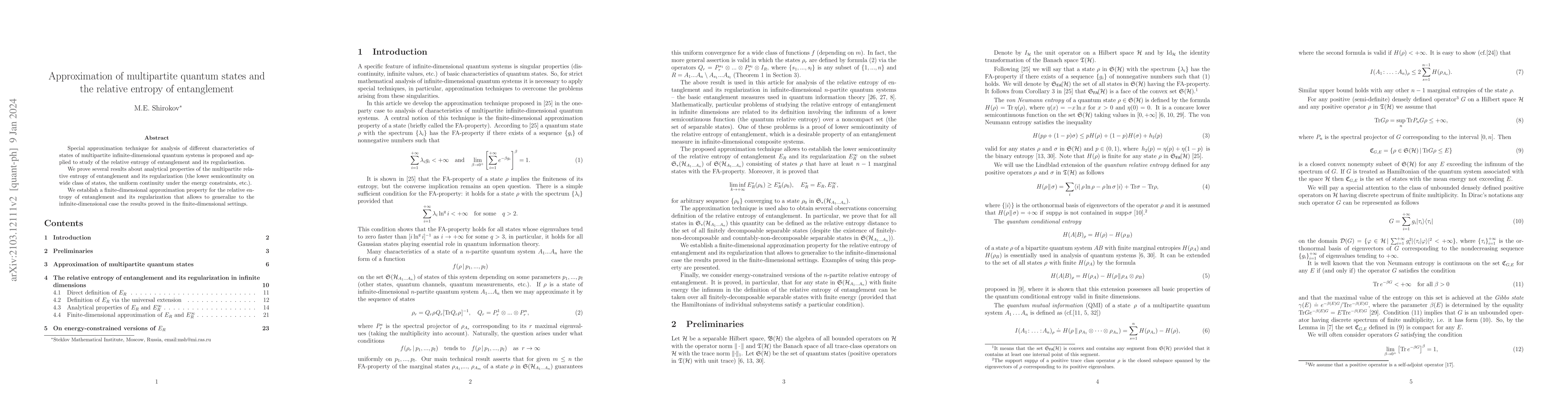 Thumbnail for Approximation of multipartite quantum states and the relative entropy of
  entanglement