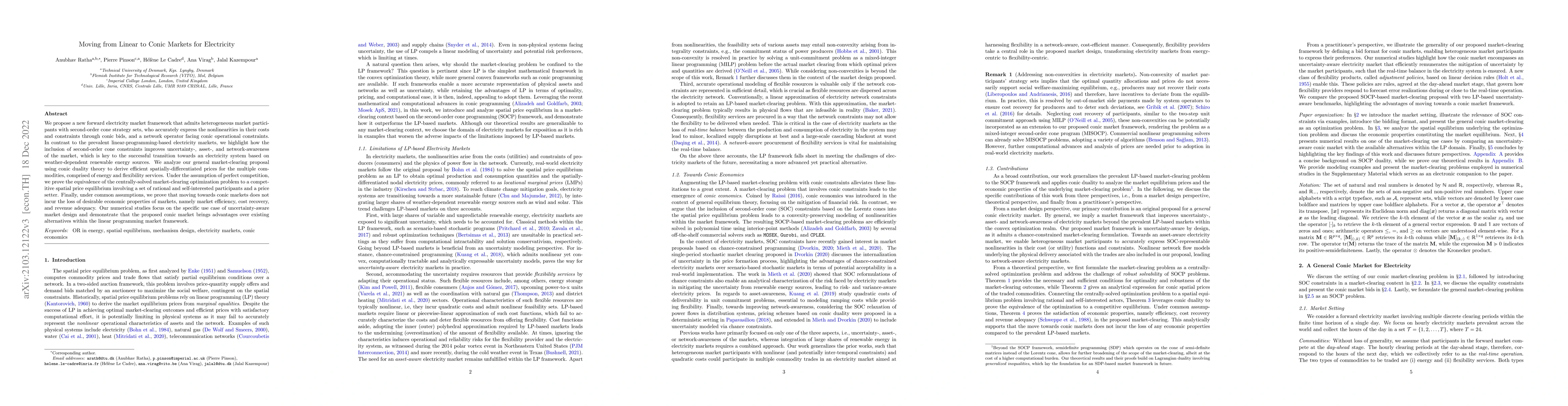 Thumbnail for Moving from Linear to Conic Markets for Electricity
