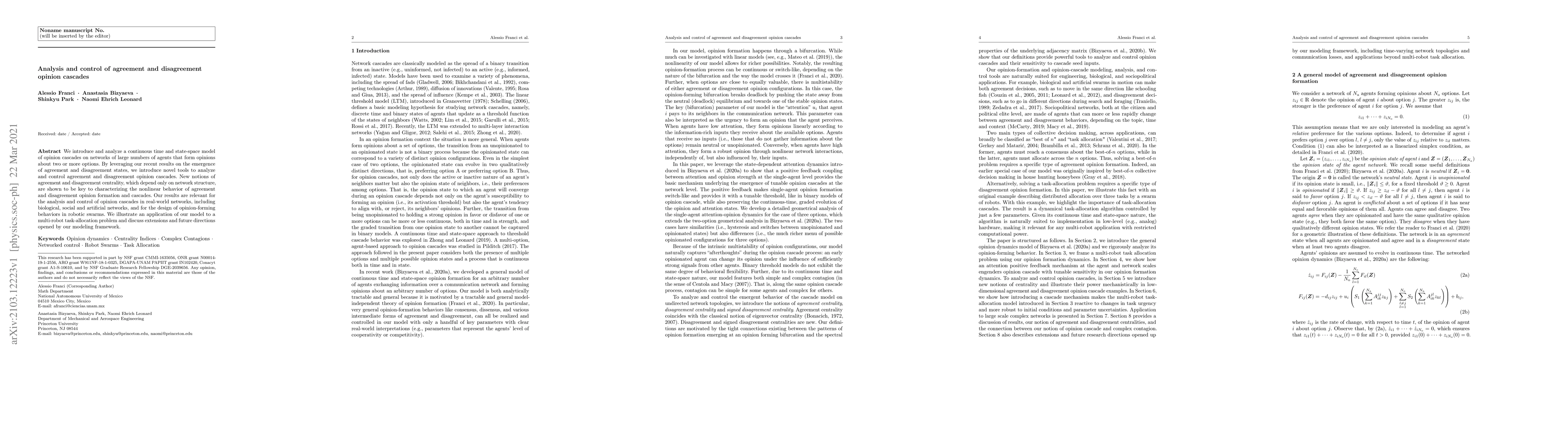 Thumbnail for Analysis and control of agreement and disagreement opinion cascades