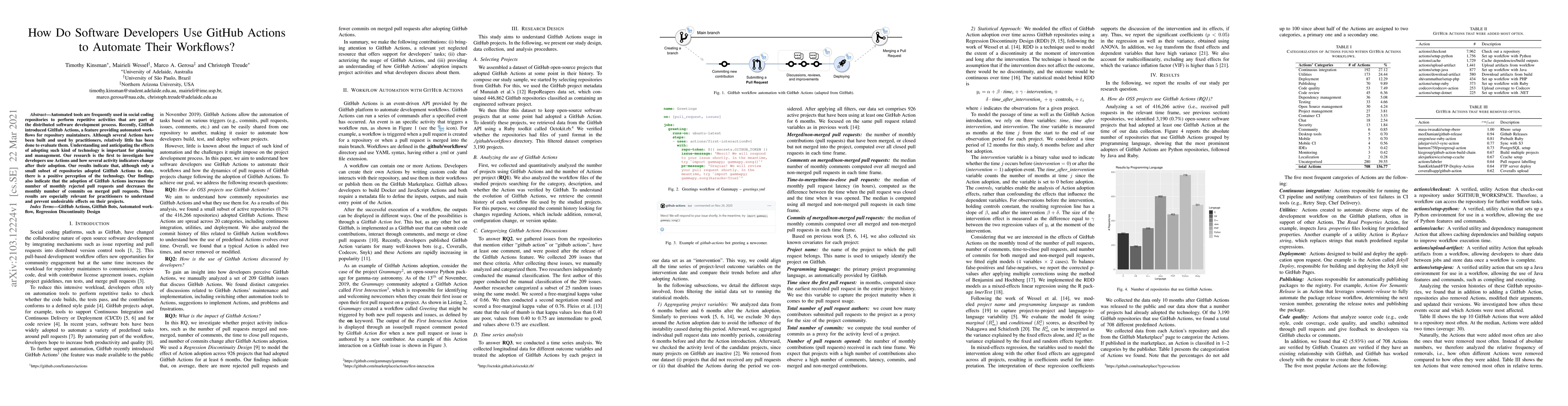 Thumbnail for How Do Software Developers Use GitHub Actions to Automate Their
  Workflows?