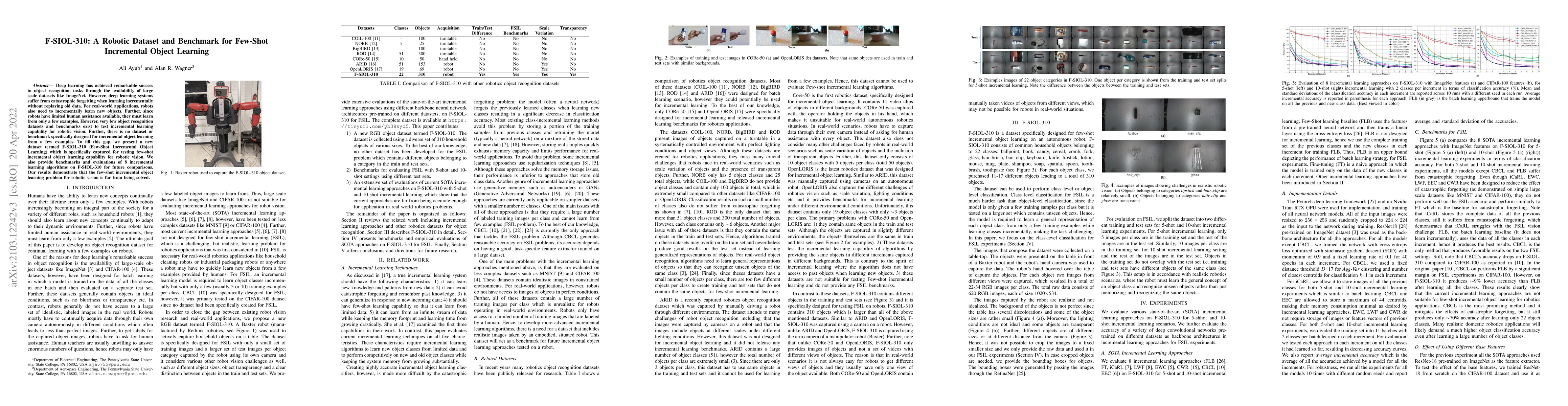 Thumbnail for F-SIOL-310: A Robotic Dataset and Benchmark for Few-Shot Incremental
  Object Learning