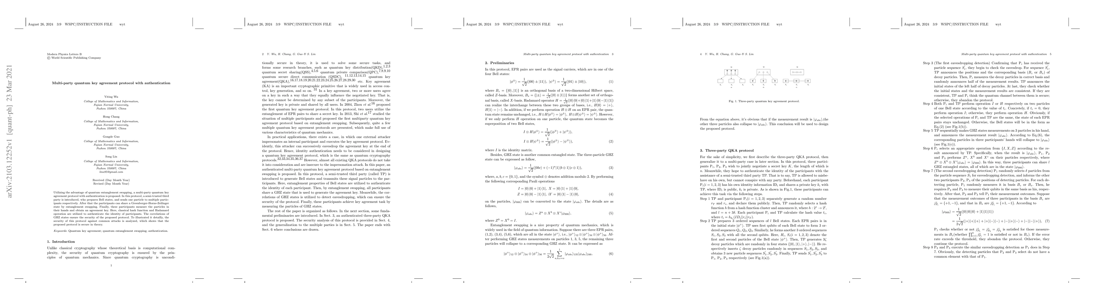 Thumbnail for Multi-party quantum key agreement protocol with authentication