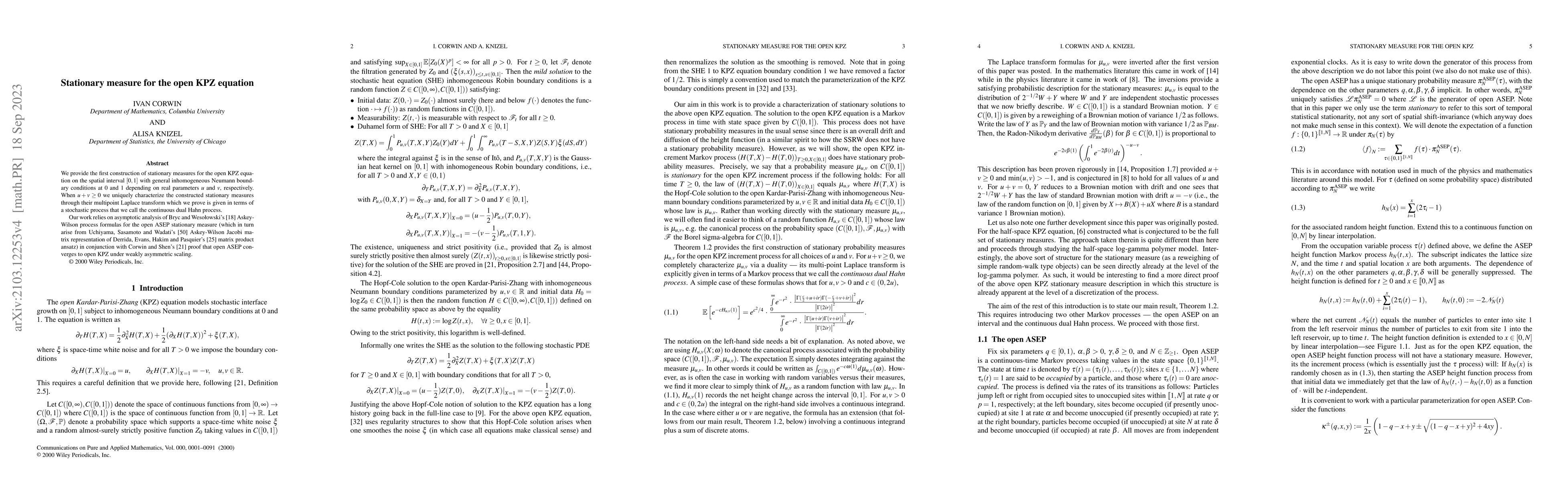 Thumbnail for Stationary measure for the open KPZ equation